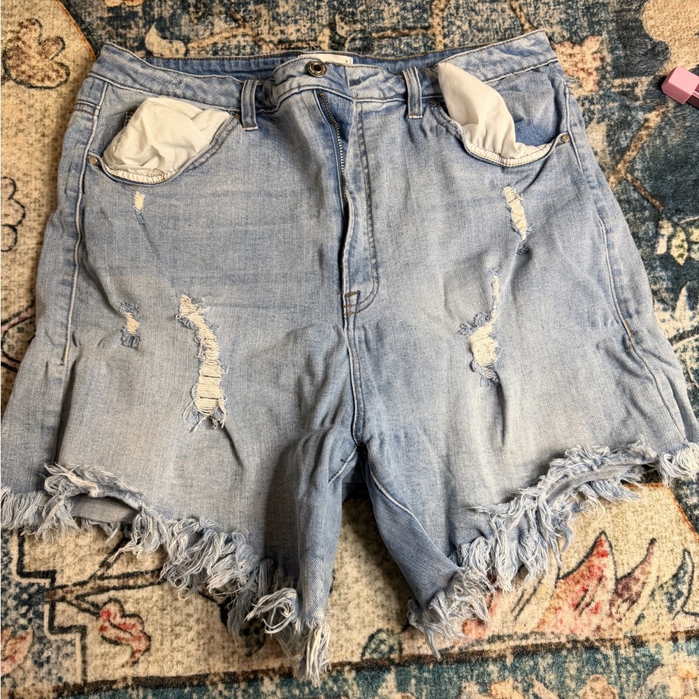 Distressed Light Blue Denim Shorts